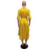 Pleated Skirt With Asymmetrical Nine-quarter Sleeves Tie Shirt