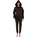 Pure Color Pleated Elastic Suit With Hood Pocket