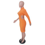 Sexy Fashion Single-sided Sleeve Slit Pit Strip High Neck Dress