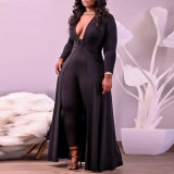 Plus Size New Autumn And Winter Sexy Deep V Stand-up Waist Jumpsuit