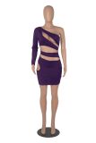 Nightclub Solid Color Personality One-sleeve Oblique Shoulder Sexy Dress