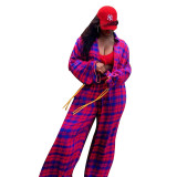 Printed Woven Check Shirt Long-sleeved Wide-leg Pants Suit