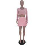 Fashion Sexy Solid Color Slim Sports Long Sleeve Culottes Suit