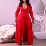 Plus Size New Autumn And Winter Sexy Deep V Stand-up Waist Jumpsuit
