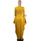 Autumn Style Strapless Zipper Solid Color Wrinkle Lantern Dress