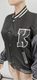 Colorblock Printed Leather Sleeves Printed Baseball Uniform