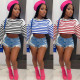 Wish Fashion Casual Striped Positioning Printing Short T-shirt