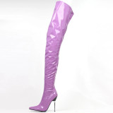 Pointed Side Zipper Patent Leather High Over The Knee Women's Boots