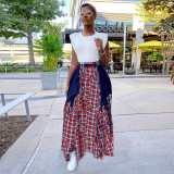 Trendy Loose Multicolor Stitching Printed Plaid Skirt