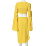 Autumn New Style Solid Color Waist Strap Shirt Short Skirt Suit
