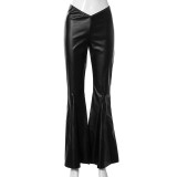 Fall Solid Color Low-waist Pleated Flared Trousers