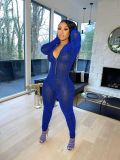 Fashion Solid Color Mesh Long-sleeved Jumpsuit