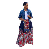 Trendy Loose Multicolor Stitching Printed Plaid Skirt