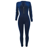 Fashion Solid Color Mesh Long-sleeved Jumpsuit