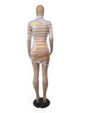 Round Neck Irregular Printing Fashion Short Skirt Bag Hip Dress