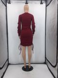 Hot Sale Fashion Sexy Solid Color Tie Long Sleeve Dress