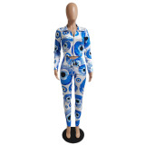 Trendy Personality Printed Pleated Casual Sports Suit