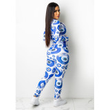 Trendy Personality Printed Pleated Casual Sports Suit