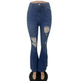 Fall And Winter Wide-foot Ripped Denim Flared Pants