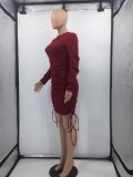 Hot Sale Fashion Sexy Solid Color Tie Long Sleeve Dress