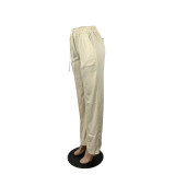 Solid Color Drawstring Three-dimensional Wide-leg Trousers