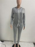 Autumn And Winter Solid Color Slim Hooded Drawstring Suit