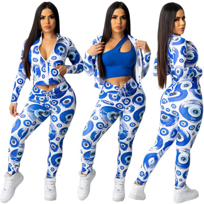 Trendy Personality Printed Pleated Casual Sports Suit