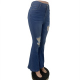 Fall And Winter Wide-foot Ripped Denim Flared Pants