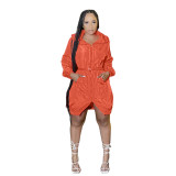 Nightclub Wear Fashion Slit Windbreaker Cloth Hooded Zipper Dress