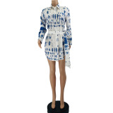 New Autumn Long-sleeved Printed Cardigan Lace-up Button Dress