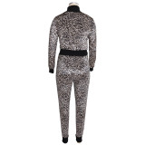 Autumn And Winter Fashion Sexy Leopard Print High Neck Suit