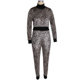 Autumn And Winter Fashion Sexy Leopard Print High Neck Suit