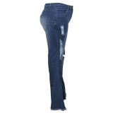 Sexy Fashionable Knee-hole Stretch Slim-fit Jeans