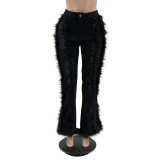 New Style Corduroy Frayed Solid Color Flared Pants Women's Trousers