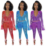 New Fashion Sexy Net Yarn Printing Two-piece suit