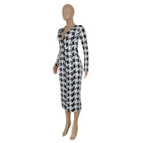 Fashion Sexy Tight-fitting Houndstooth Print Dress