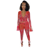 New Fashion Sexy Net Yarn Printing Two-piece suit