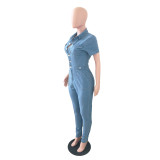 Autumn And Winter New Short-sleeved Denim Jumpsuit