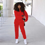 Fashion Casual Solid Color Round Neck Pocket Loose Sports Suit