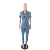 Autumn And Winter New Short-sleeved Denim Jumpsuit