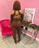 Sexy Strappy Split Pleated Trousers Hooded Suit