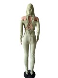 Sexy Strappy Split Pleated Trousers Hooded Suit
