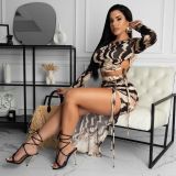Fashion Style Leopard Print Split Creased Two-piece Suit