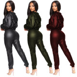 Street Sports And Leisure PU Loose High Elastic Two-piece Suit