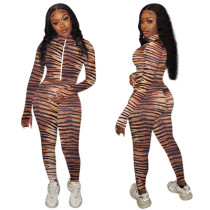 Autumn And Winter Tiger Pattern Print Finger Sweat Suit
