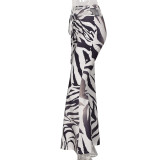 Personalized Contrast Color Lace-up Drawstring Hollow Wide-leg Zebra Pants