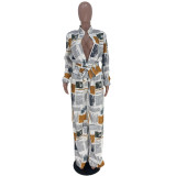 Fall New Style Digital Printing Loose Jumpsuit With Belt