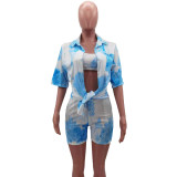 New Gradient Printed Loose Shorts Sports Three-piece Suit