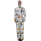 Fall New Style Digital Printing Loose Jumpsuit With Belt