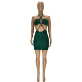 Fashion Halter Sexy Strappy Sequined Two-piece Skirt